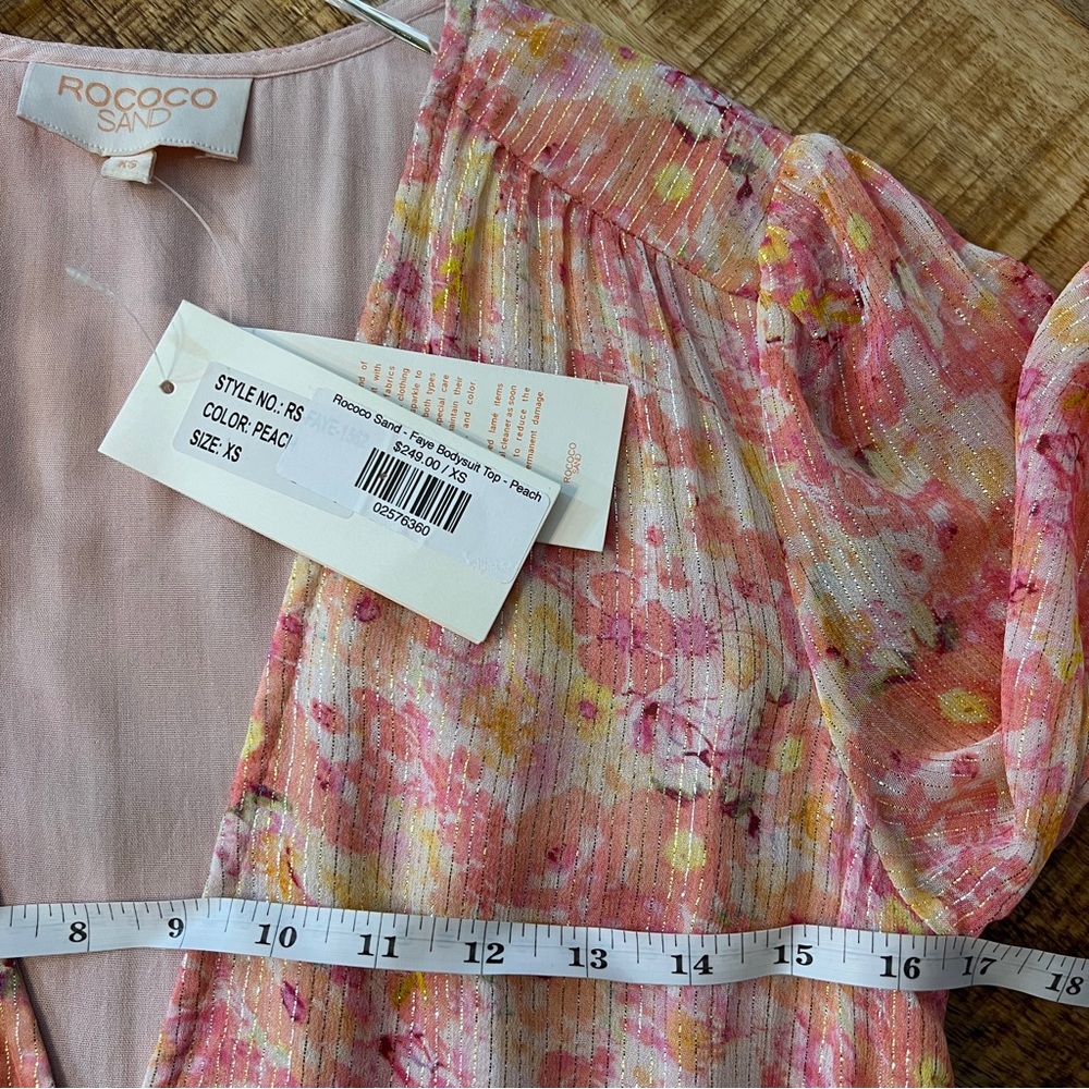 ROCOCO SAND Faye Pink Metallic Floral Wrap Bodysuit - Picture 9 of 10